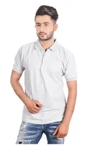 Poly Cotton Solid Polo Neck T-Shirt for Men, Grey 