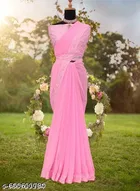 Georgette Solid Saree For Women, Pink