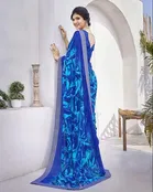 Georgette Printed Saree for Women, Blue 