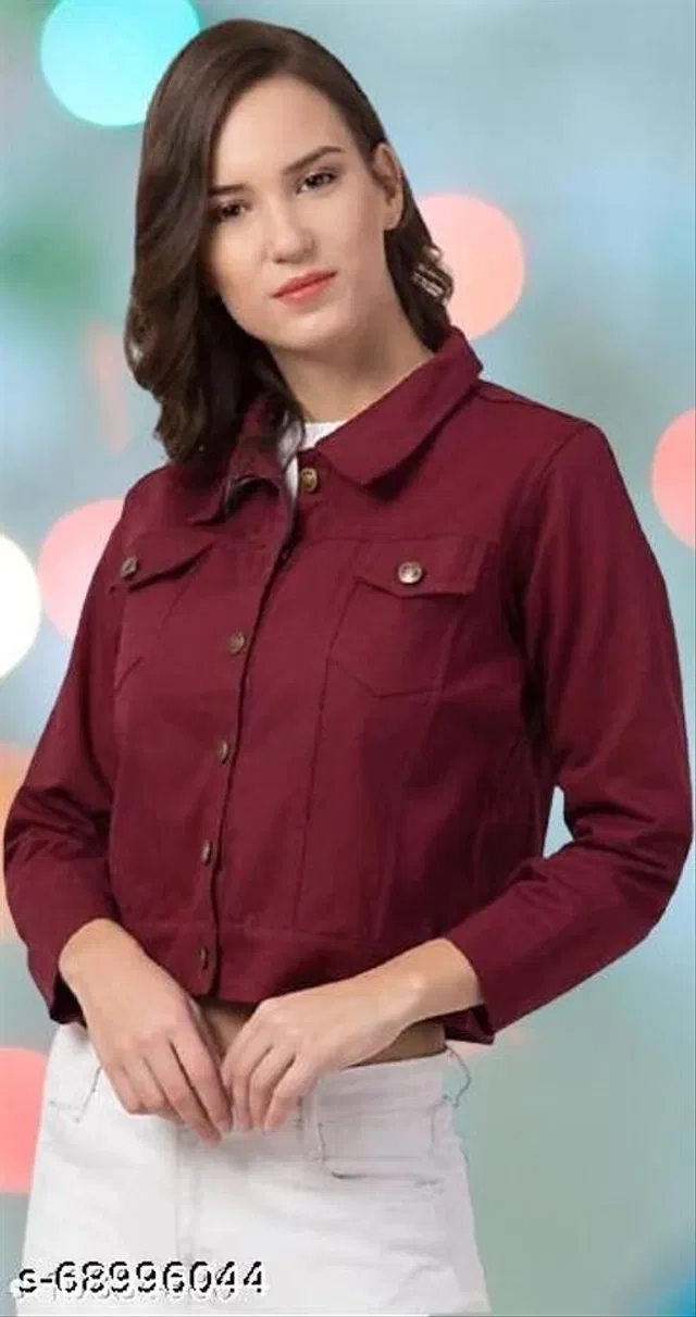 Denim Jacket for Women (Maroon, XL)