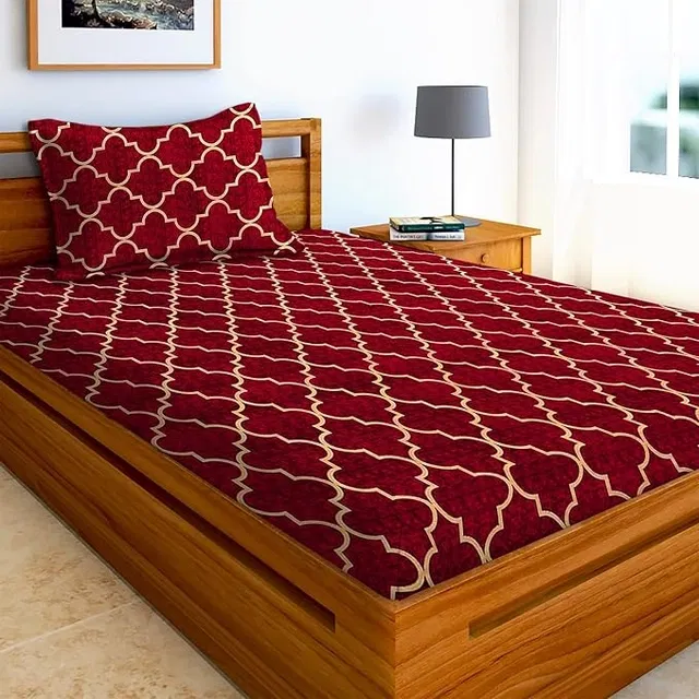 Polycotton Single 60x90 Inch Bedsheet with Pillow Cover (Maroon)