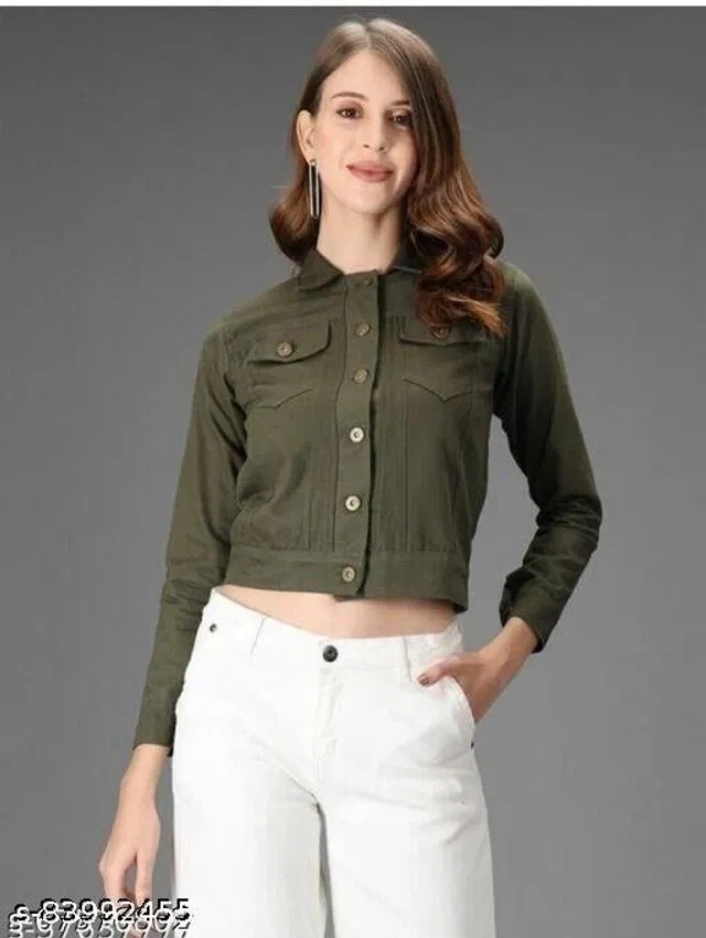 Denim Jacket for Women (Green, XL)