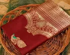Litchi Silk Zari Woven Saree for Women, Red 