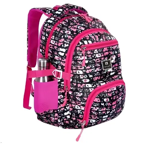 Zigzag Kids Girls Printed Backpack, Stylish & Functional for School and Travel (Black)