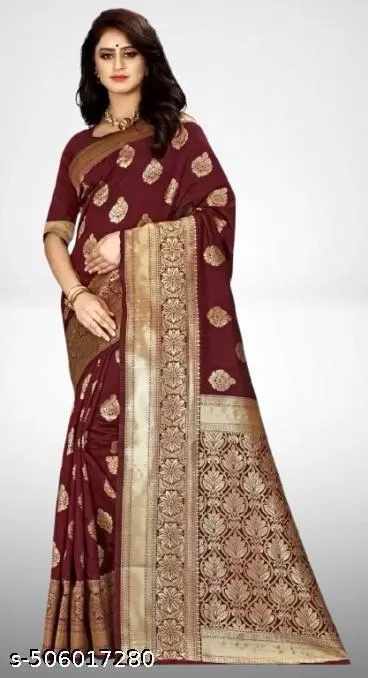Banarasi Silk Zari Woven Saree for Women (Maroon, 6.3 m)