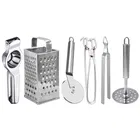 Oc9 Stainless Steel Lemon Squeezer & 4 in 1 Grater Or Slicer & Pizza Cutter & Utility Pakkad & Roti Chimta & Potato Masher Kitchen Tool Set 