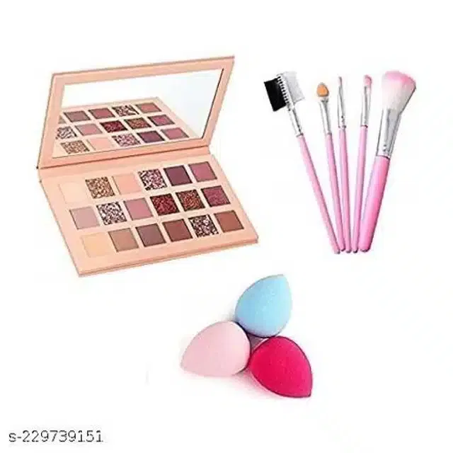 Eye Shadow & 3 Pcs Makeup Blender with 5 Pcs Makeup Brushes (Set of 3)