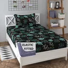 Microfibre Single Fitted Blue Floral Bedsheet 60x90in Black