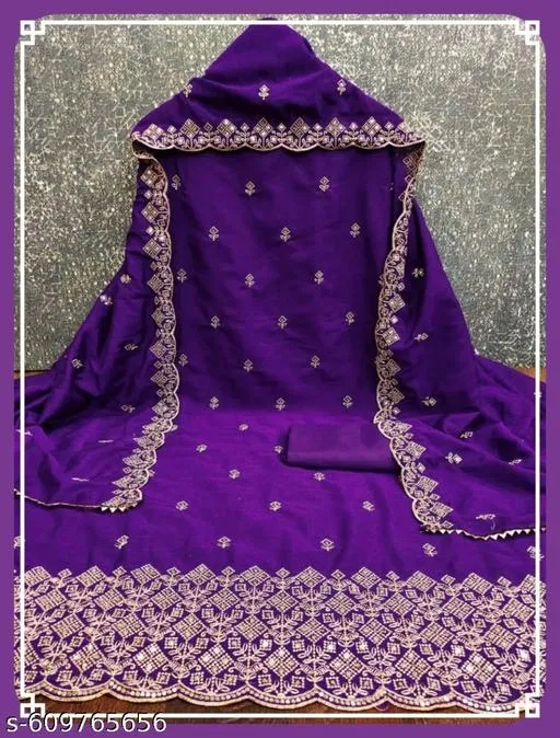 Embroidered Patiala Suit for Women (Purple, 6.85 meter (3XL)) (Purple, 6.05 meter (M)