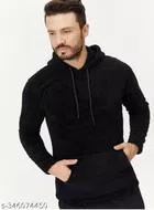 Woolen Full Sleeves Hooded Sweatshirt for Men (Black, S)