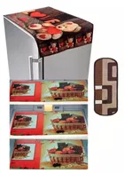Knit Printed Fridge 3 Pcs Mat with Top & Handle Cover 