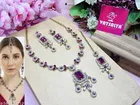 Mehandi Finish White Kundan Crystals studded Sparkling Partywear Necklace Set, Pink, Free Size for Women