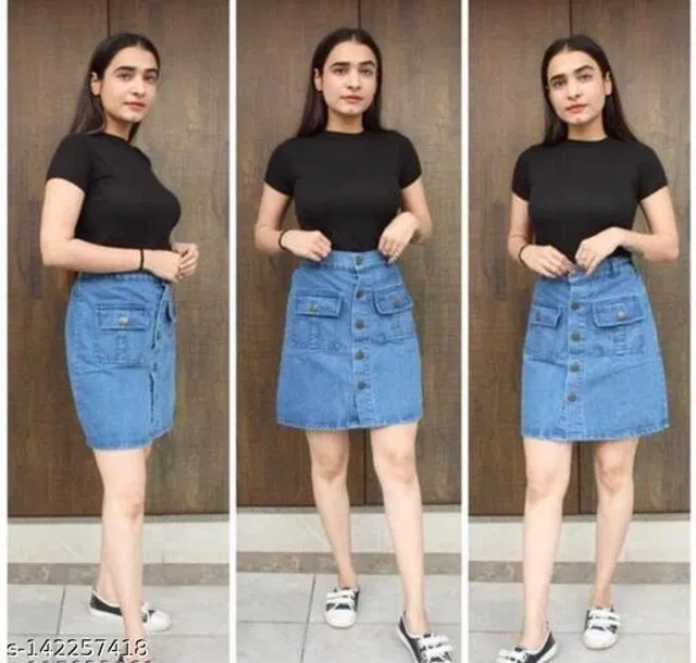 Denim Skirt for Women (Blue, 28)
