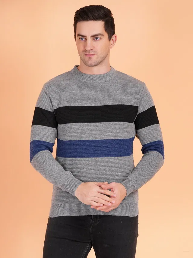 Full Sleeves Sweater For Men, Grey Melange (L)