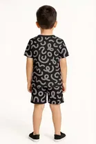 Cotton Geometric Print Clothing Set for Boys, Black 