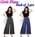 Polycotton Striped Palazzo for Girls (Black & Blue, XL) (Pack of 2)