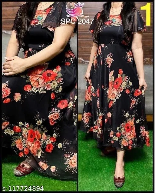 Anarkali Kurti for Women (Black, L)