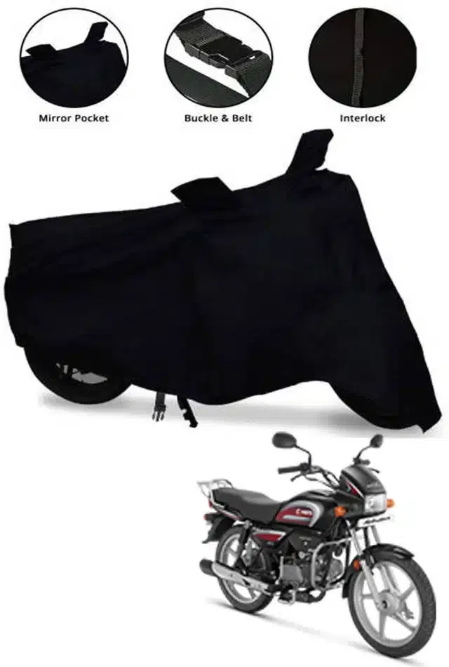 Waterproof & UV Protection Polyester Full Body Cover for Splendor Bike (Black)