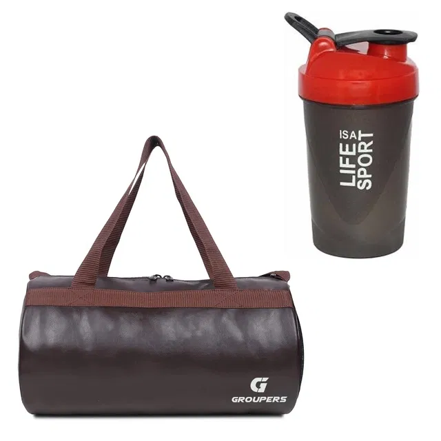 PU Leather Gym Bag with Shaker Bottle (400 ml) for Men & Women (Multicolor, Set of 1)