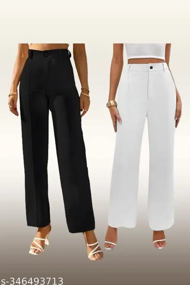 Cotton Blend Trouser for Women (Black & White, 26) (Pack of 2)