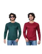 Round Neck Solid T-Shirt for Men (Green & Maroon, S) (Pack of 2)