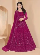 Net Embroidered Semi Stitched Lehenga for Girls 