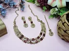 Elegant 2 Layer Mehandi Finish Golden Rainbow Diamond Partywear Necklace Set for Women 