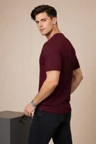 Polyester Solid T-Shirt for Men, Wine 