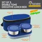 Dual Tone Lunch Box With 2 Steel Containers, 1 Plastic Chapati Box And 1 Bag