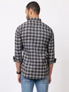 Cotton Blend Checkered Shirt for Men, Black 