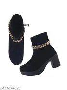 Solid Suede Heeled Boots for Women Black 