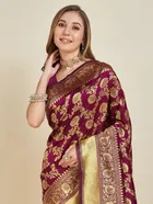 Litchi Silk Floral Saree for Women, Purple 