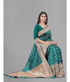 Litchi Silk Woven Design Saree for Women, Teal 