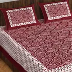 Jaipuri Cotton Double Bedsheet with 2 Pillow Covers | 80x90 Inch | Ethnic motifs maroon and white | Traditional Rajasthani Print