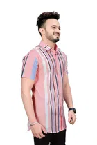 Half Sleeves Striped Shirt for Men 