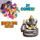 Poly Resin Ganesh Showpiece with 21 Pcs Backflow Smoke Cones (Brown, Set of 1)