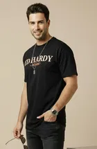 Polyester Printed T-shirt for Men, Black 