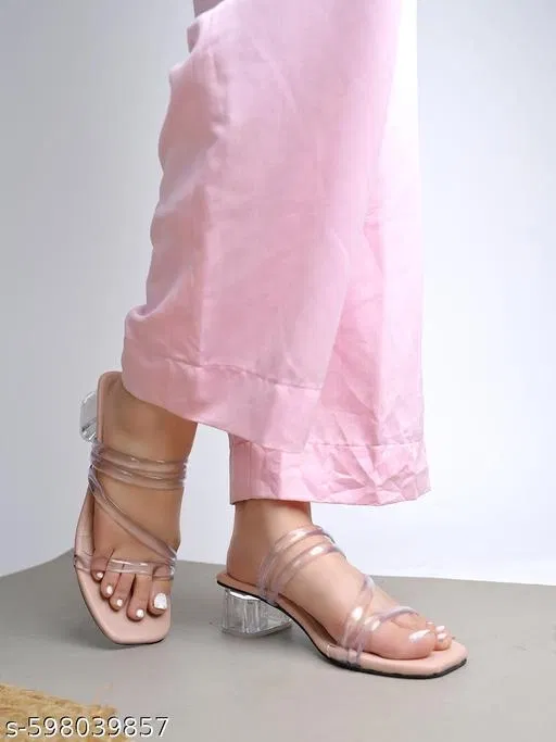 Shoetopia Peach Solid Heel Sandals (IND-4)