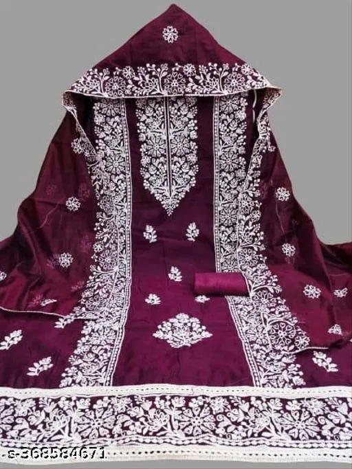 Chanderi Cotton Embroidered Punjabi/All Over Suits for Women (Purple, Un Stitched)