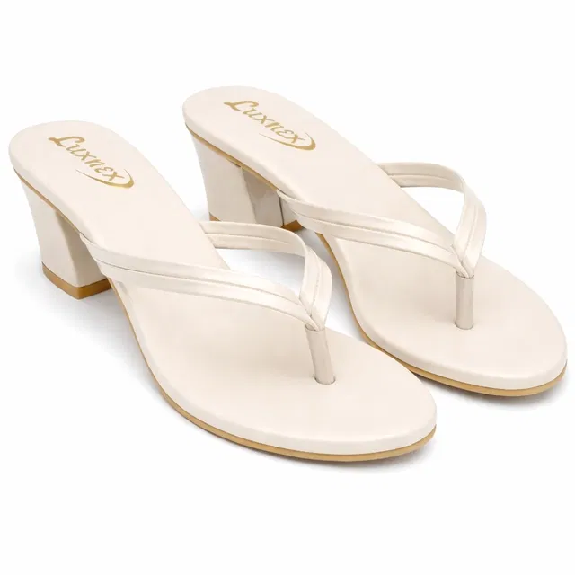 Solid Block Sandals for Women (Beige, 7)