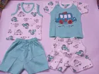 Cotton Blend Printed Clothing Set for Infants (Aqua Blue & Pink, 0-6 Months) (Set of 2)
