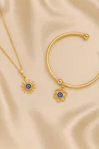 Women's Hamsa Hand & Evil Eye Pendant Bracelet Set 