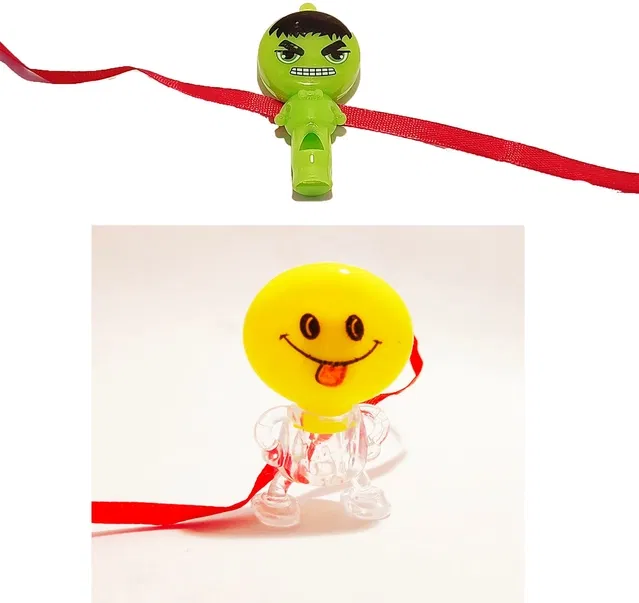 Rakhi for Kids Avengers, Smiley led light and whistle kids rakhi, Pack of 2