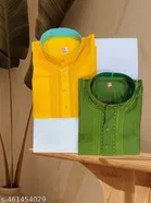 Cotton Solid Kurta Set for Men, Green & Yellow, Pack of 2 