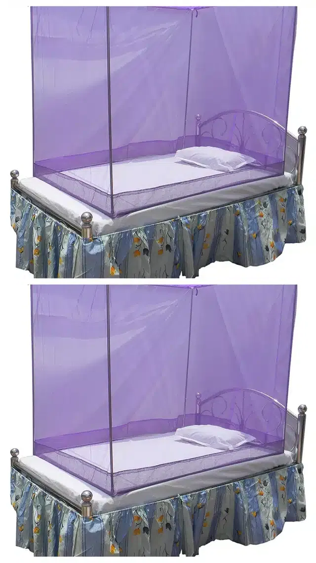 Polyester Single Bed Mosquito Net (Pack of 2) (Purple, 6x3 feet)