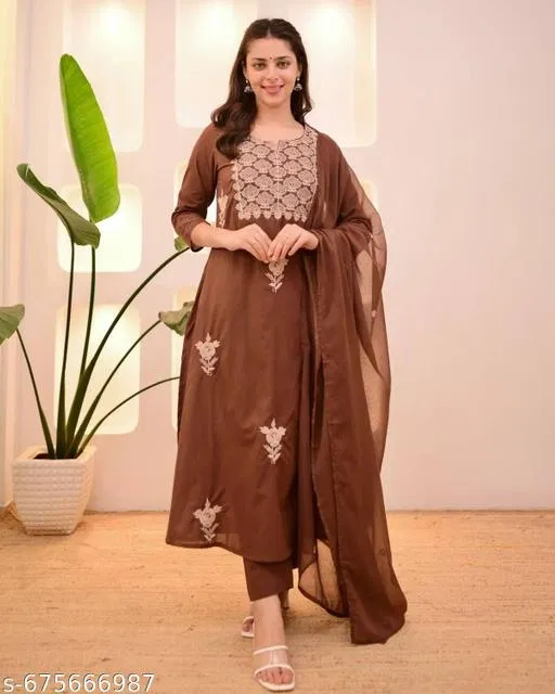 Kurta Set for Women (Brown, XXL)