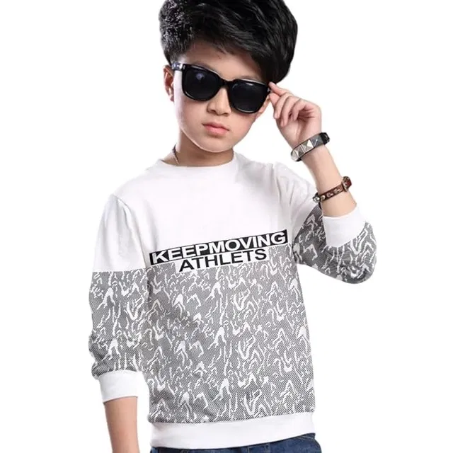 Round Neck Printed T-Shirt for Boys (Black & White, 15-16 Years)