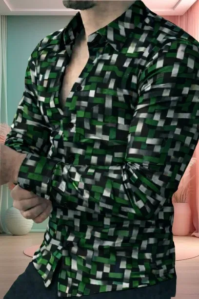 Printed Casual Shirts for Men (Green, XL)