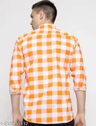 Checkered Casual Polycotton Shirt for Mens ,Orange & White 