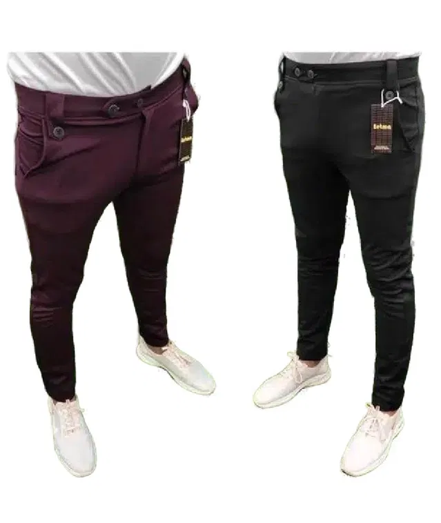 Lycra Track Pants for Men (Wine & Black, 32) (Pack of 2)